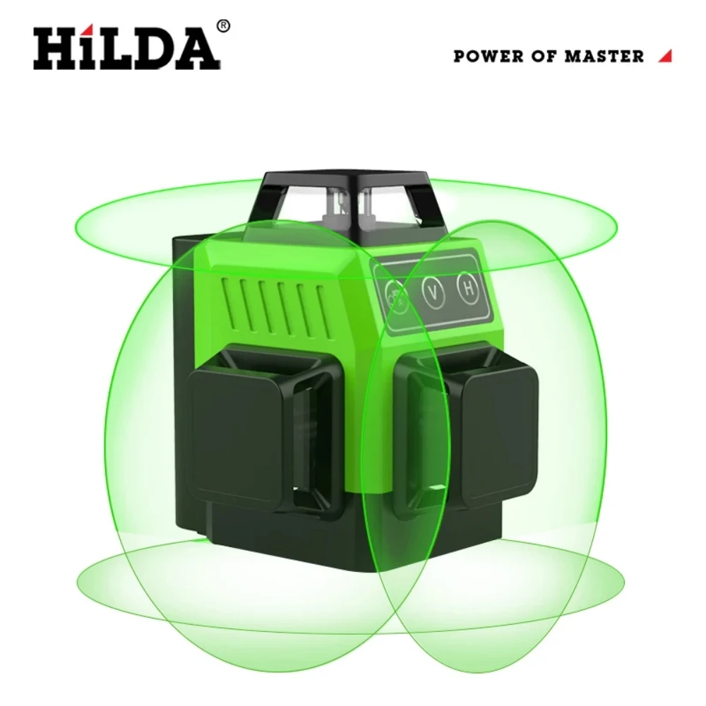 3D 12Lines Self-leveling Laser Level Mini 360 Horizontal Vertical Cross Green Portable