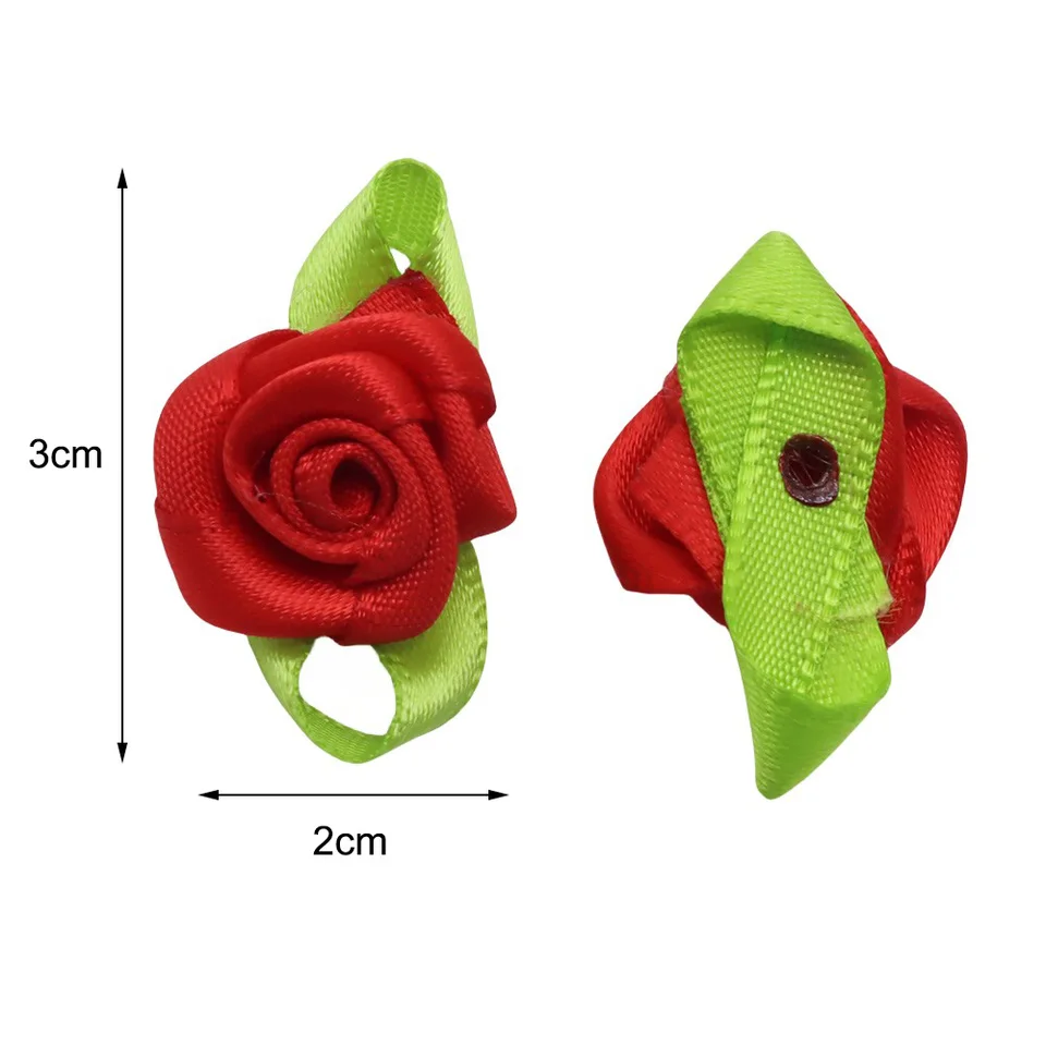 GORGECRAFT 200 Mini Rose In Nastro Di Raso Per Artigianato – 10 Colori Con Foglie Verdi – Fiori Finti Per Decorazioni E Cucito - 4