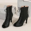 2024 New Fashion Women Indoor Jazz Dance 10CM Heels Shoes Zipper Open Toe Lace-Up Black Sexy Dancing Girl Summer Sandals Shoes 4