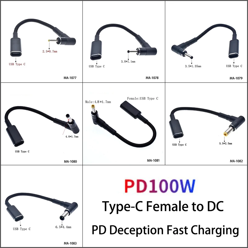 USB Tipo C Fem A DC A 100w Aluminio Oy Codo Notebook A 5.5x2.5mm PD Carga De EnergíA A Para Computadora Portátil (5,5 * 2,1mm
