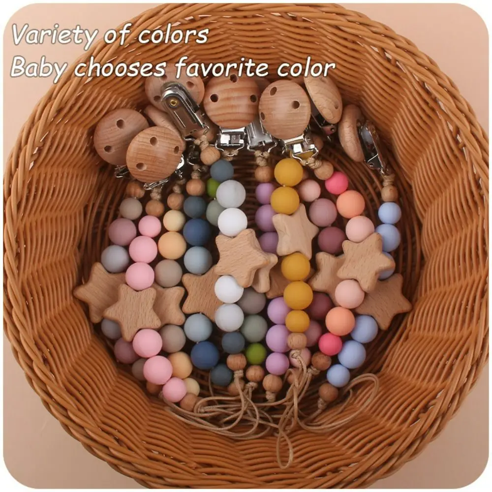 Soother Holder Nipple Holder Clips Wood Children Pacifier Holder Clips Baby Teether Toys Straps Baby Pacifier Chain Dummy Clips