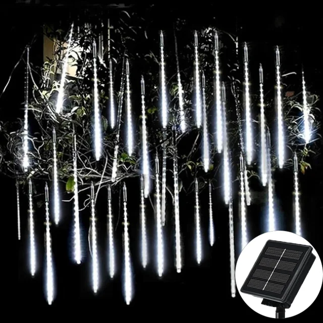 Guirxiété lumineuse solaire étanche à LED, pluie de météorites, lumières de vacances, lumière de jardin, 8 tubes, 144 LED, décoration de Noël et de mariage 8
