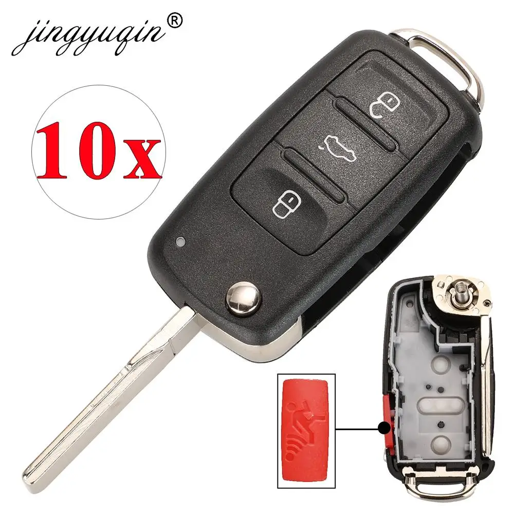 

jingyuqin 10pcs 4 Buttons 020AD Remote Key Shell Case Fit for VW Caddy Eos Golf Jetta Beetle Polo Up Tiguan Touran 5K0837202AD