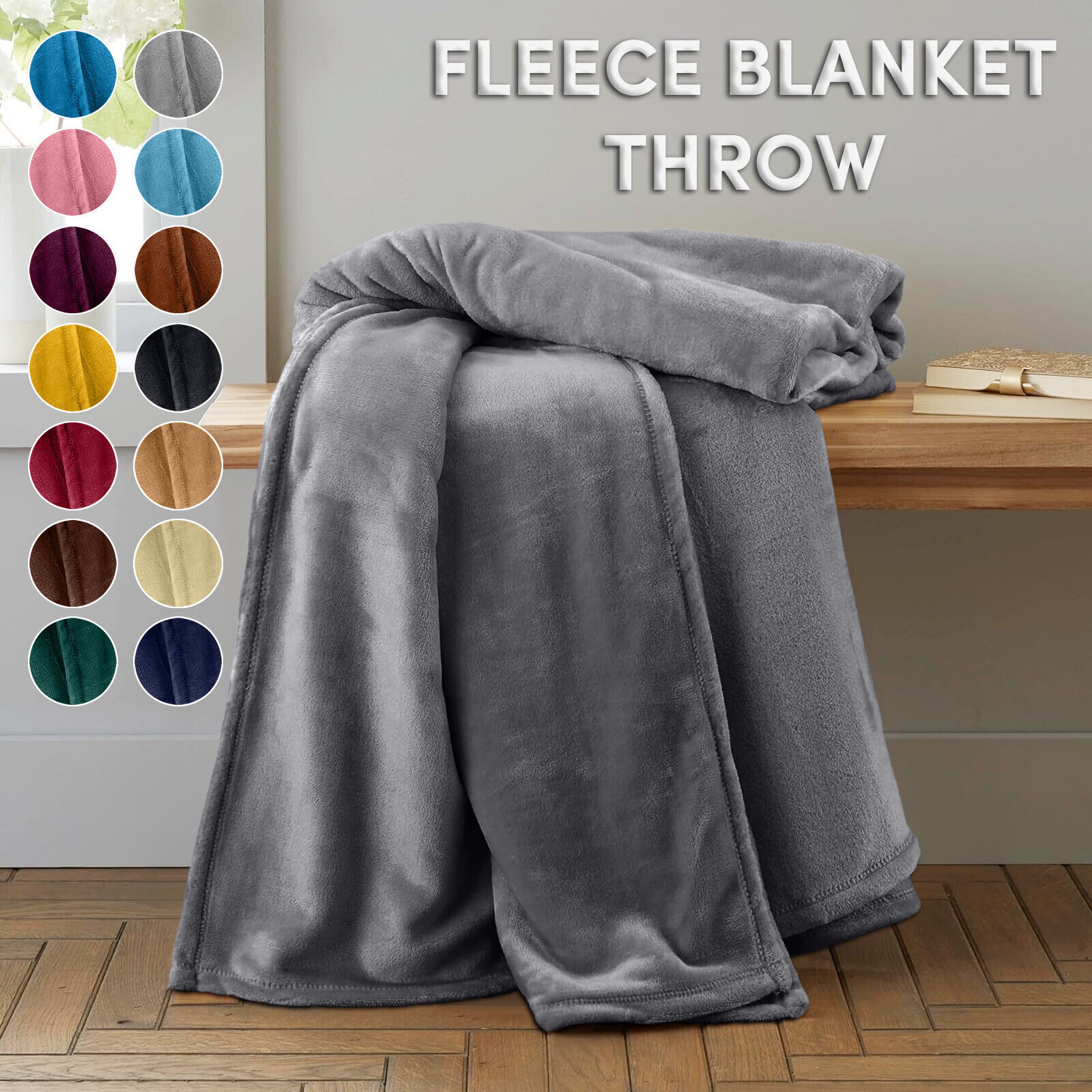 Fleece Blanket Gray Extra Soft Brush Fabric Super Warm Bed Blanket Lightweight Couch Blanket Easy Care
