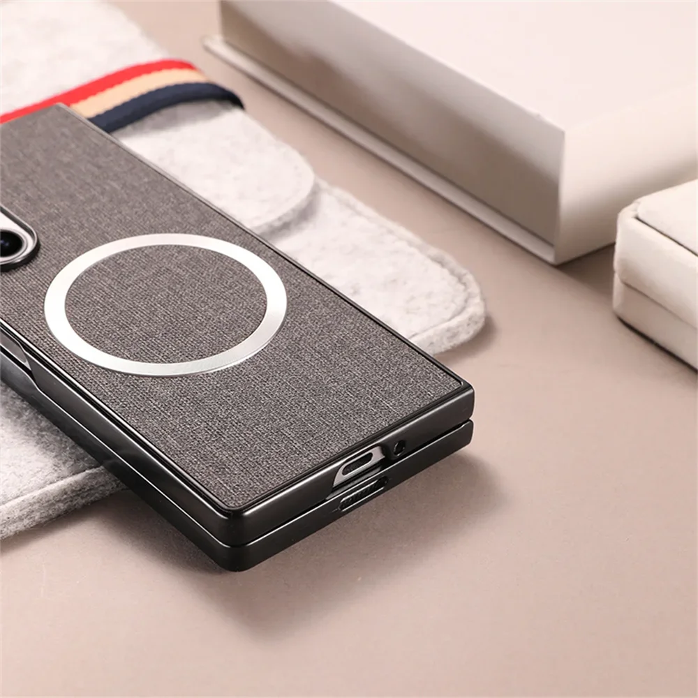 Premium Cloth Pattern Magnetic Case for Galaxy Z Fold Series with Wireless Charging Support
