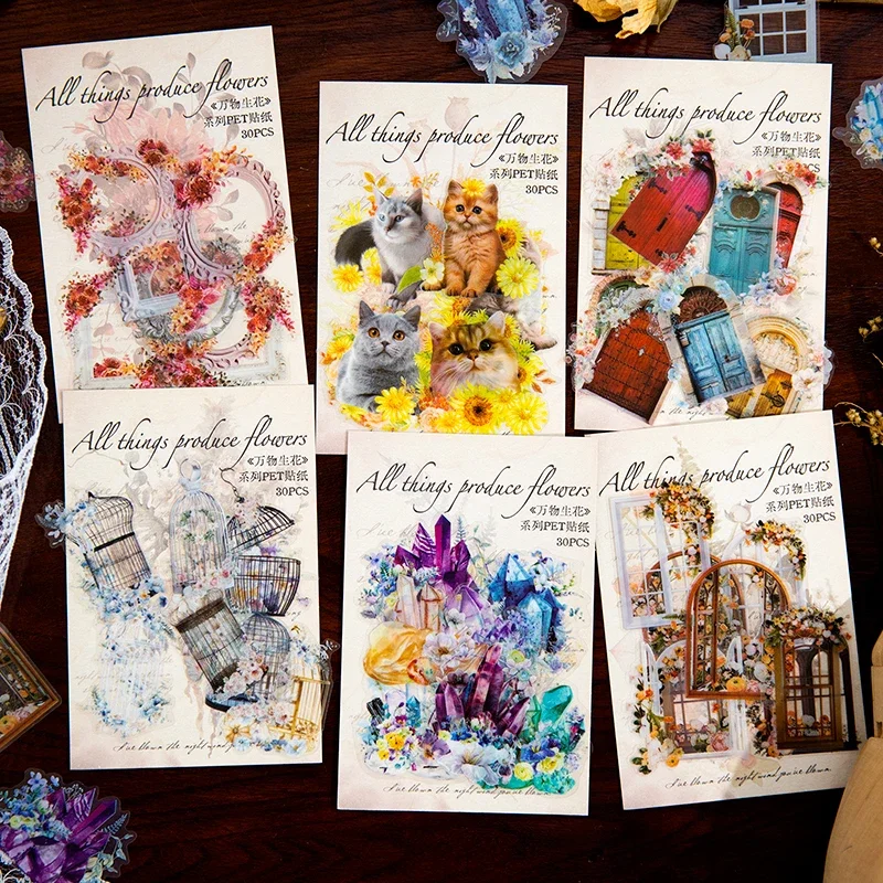 

30 листов наклеек для домашних животных цветы всасывающий Прозрачный фон декоративная эстетика водонепроницаемый коллаж Сделай Сам 13*9 см