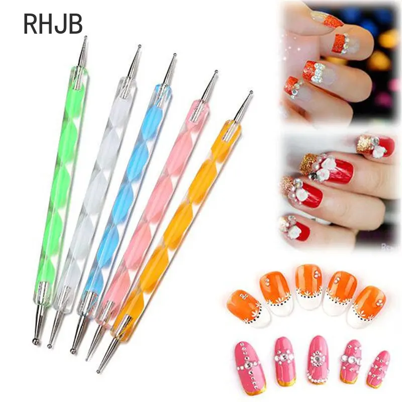 RHJB 5PCS New 3D Uv Gel Art Nail Fingernails, Drill, Fingernail, Punch Tool, Nail Manicure Nail Brush Brush Set 4