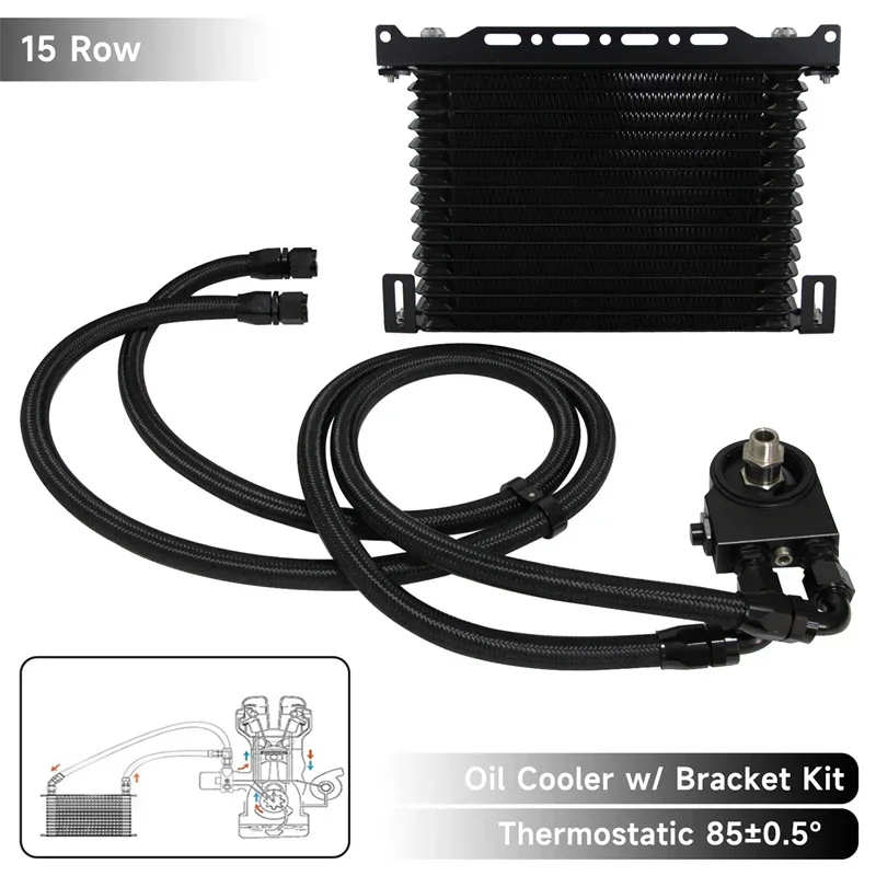 

Universal AN10 Japanese-style 10 Row -15Row Thermostatic 85±0.5° Oil Cooler Kit +Mounting Brackets Kit