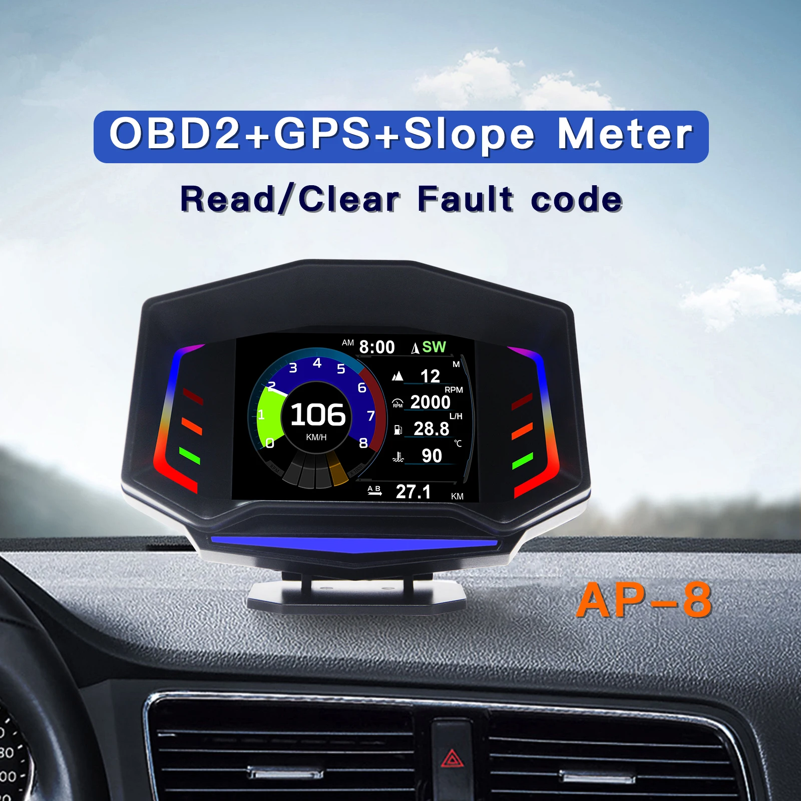 

Automobile Multi-function LCD Instrument OBD2 GPS HowSteep Real Time Vehicle Information Monitoring