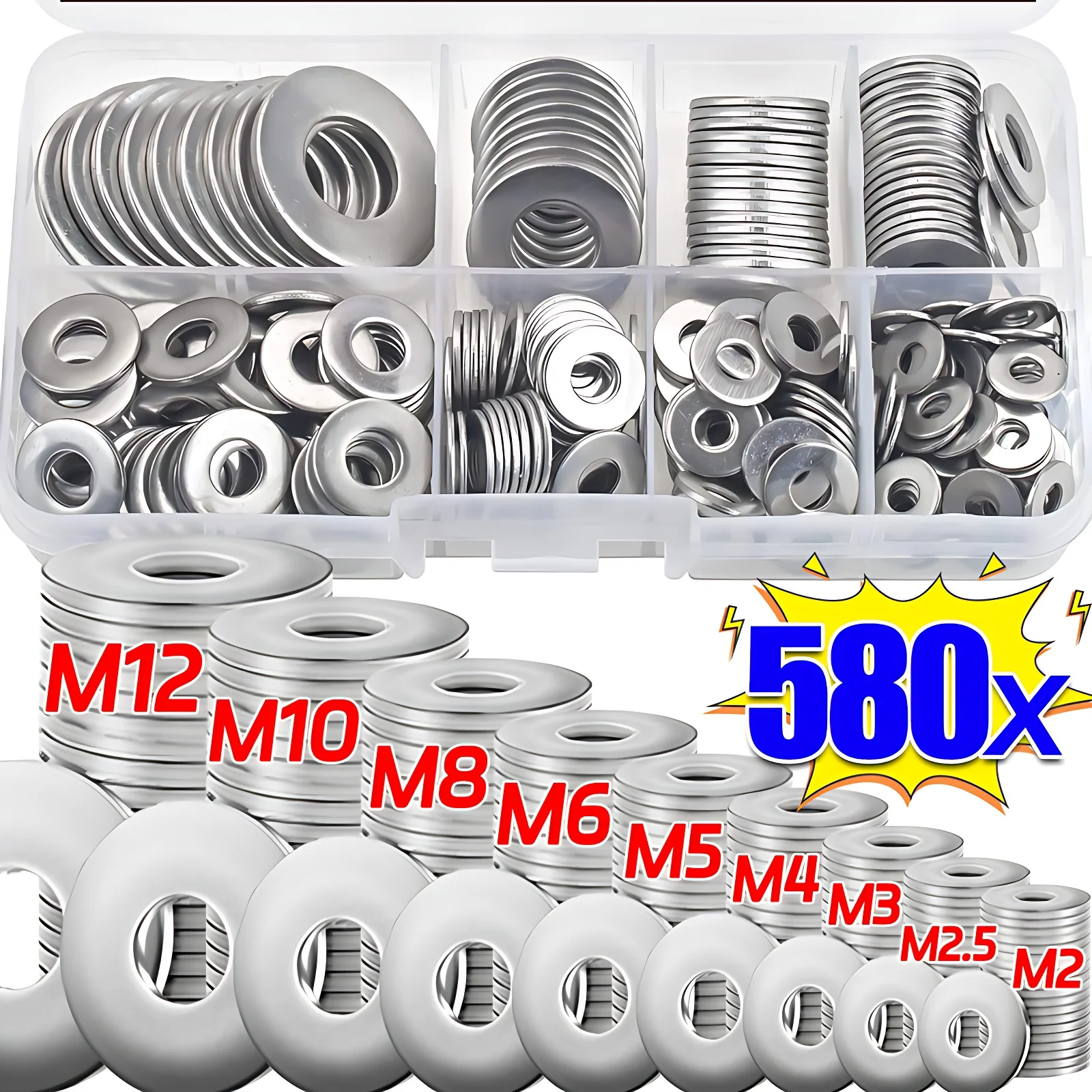 Set 580 Rondelle Acciaio Inox M2 M3 M4 M6 M8 M10 Assortimento - Foto 9