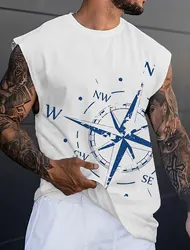 Men's Bottom Shirt Graphic Compass O Neck 3D Outdoor Street Sleeveless Printed Clothing Sports Fitness Big & Tall Tank Top