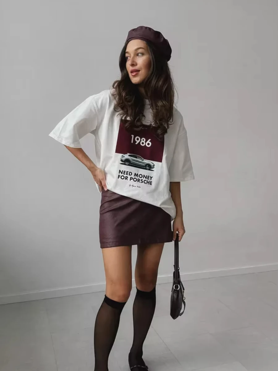 Western Style Ins Fashion Lazy Round Neck Top European and American Street Y2K Versatile Pure Cotton Short-sleeved T-shirt Top