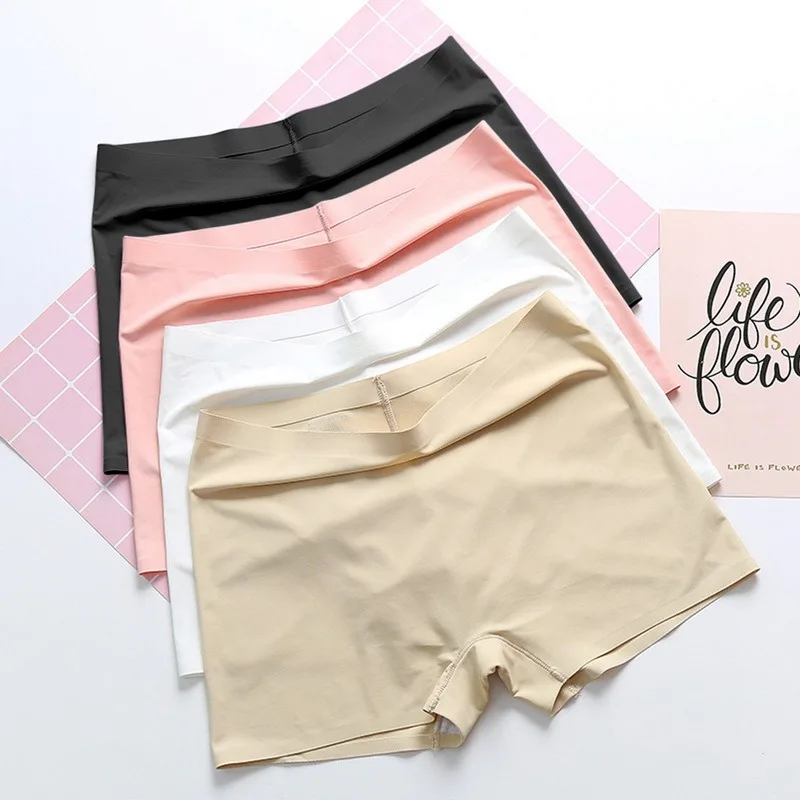

Women Safety Shorts Seamless Ice Silk No Curling Boxer Briefs High Stretch Shorts Slimming Shaping Underwear Under Skirt Shorts