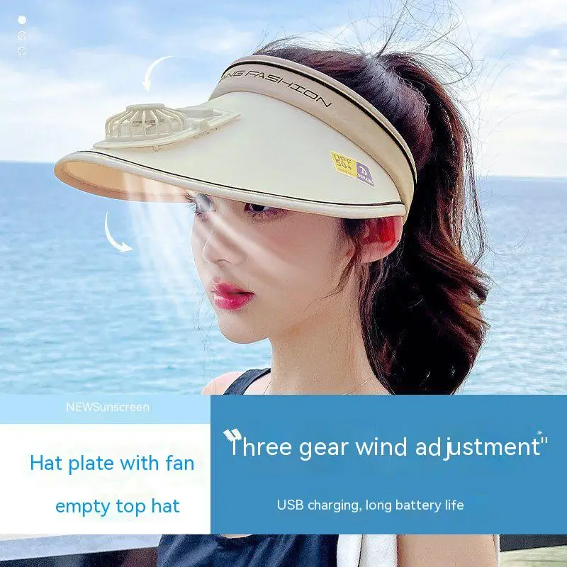 

Summer Sun Hat with Fan Beach Hat 3-Speed Regulation Electric Fan Empty Cap Holiday Sunscreen Sunshade Bicycle Visor Womens Hat