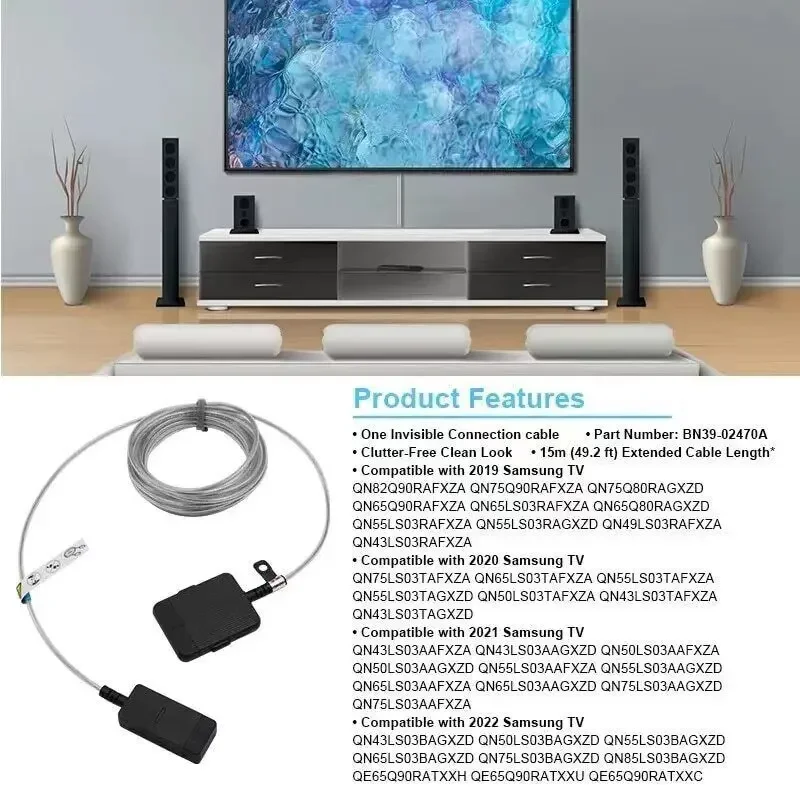 NEW Compatible with Samsung frame extension cable 15M One Connection Cable VG-SOCR15/ZA BN39-02470A For QN43LS03TAF QN50LS03TAF