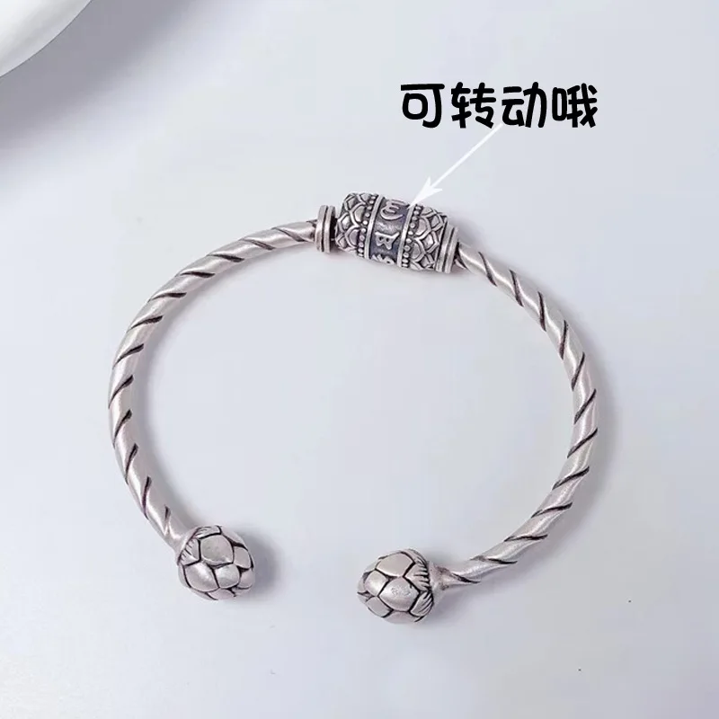 

999 sterling silver rotating cylinder men's and women's retro bracelet, six character mantra lucky bracelet jewelry couple gift