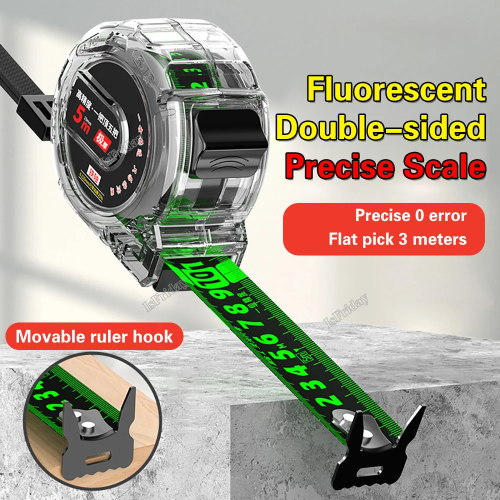 Tape Measure 5/7.5/10m Thickened Transparent Woodwork High Carbon Steel Meter Gauge