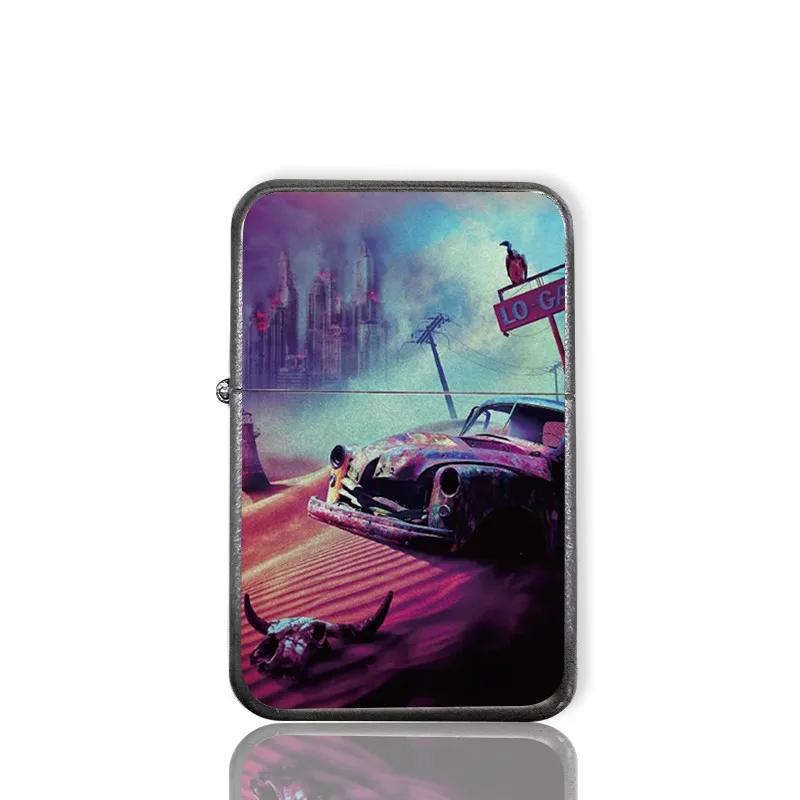 Anime Cartoon Silver Matte Metal Kerosene Lighter Fashion Image Grinding Wheel Lighter Birthday Gift Collection