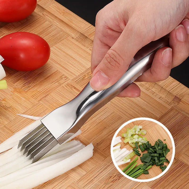 

Stainless Steel Onion Slicer Leek Slicing Knife Kitchen Accessories Onion Garlic Slicing Vegetable Fruit Tools Garlic Chopper