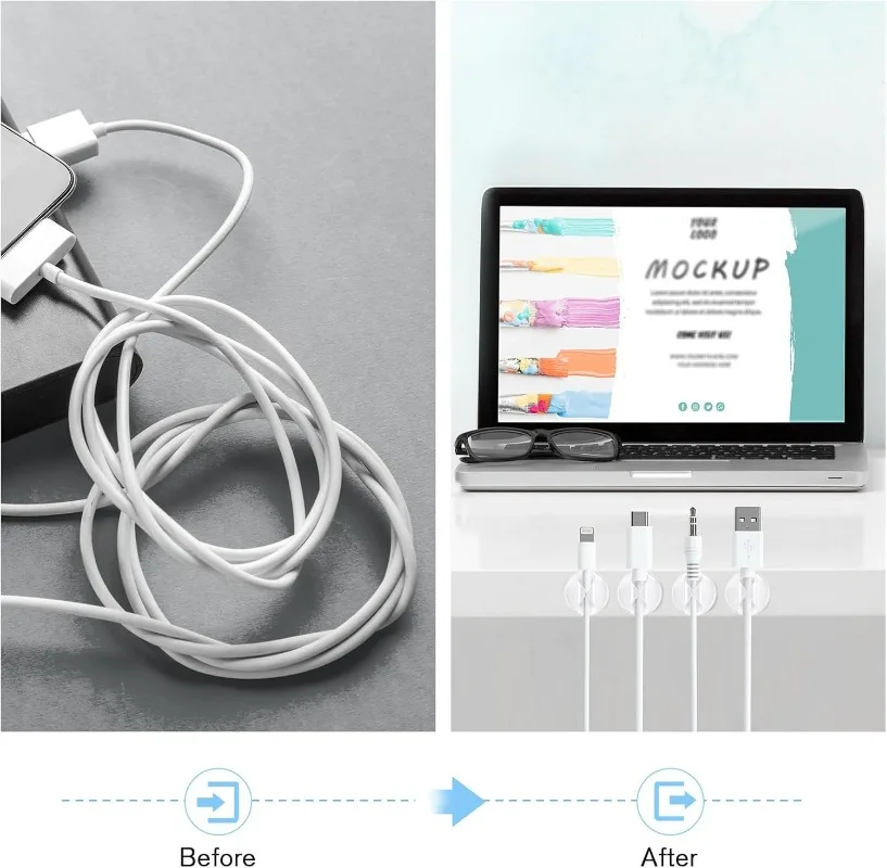 Cable Organizer 20/10PCS Self-adhesive Wire Fixer Cable Holder Silicone Data Lines Desktop Management Compatible Clips Stickers