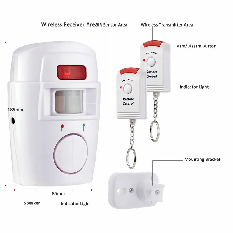 télécommande batterie shed/van Wireles capteur de mouvement kit alarme pir 