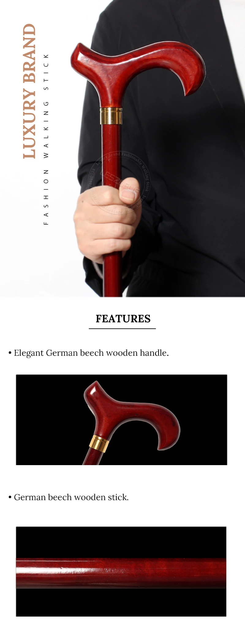 Red Wooden Handle 3-Pieces Walking Stick Men Detachable German Beech Wood Walking Canes Women Fashion Walking Sticks