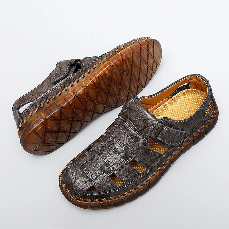 

Сандалии ручной работы размера плюс летние мужские уличные повседневные пляжные туфли сандалии для вождения дышащие шлепанцы для занятий спортом и бега для студентов