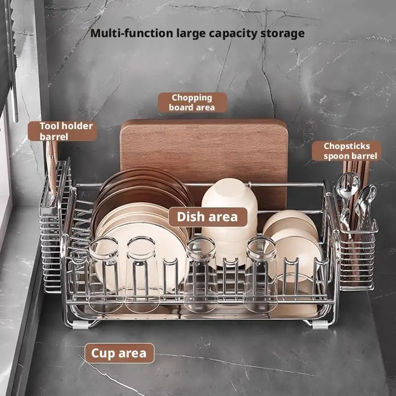 Dish Drain Rack Holder 304 Stainless Steel Bowl Drainer Tableware Cup Drying Rack Kitchen Accessories Storage Organizer Shelf 2