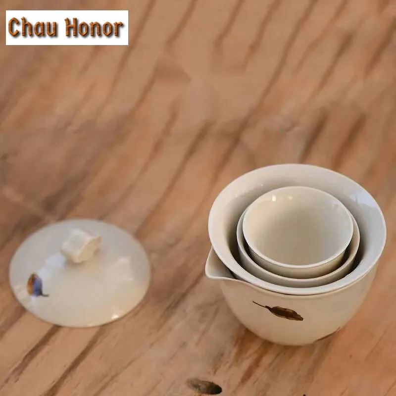 Retro Honey Gray Color Ceramic Tea Set Kit Luxury 1 Pot 2 Cups Household Tea Maker Travel Tea Set Handbag Supplies Decoration