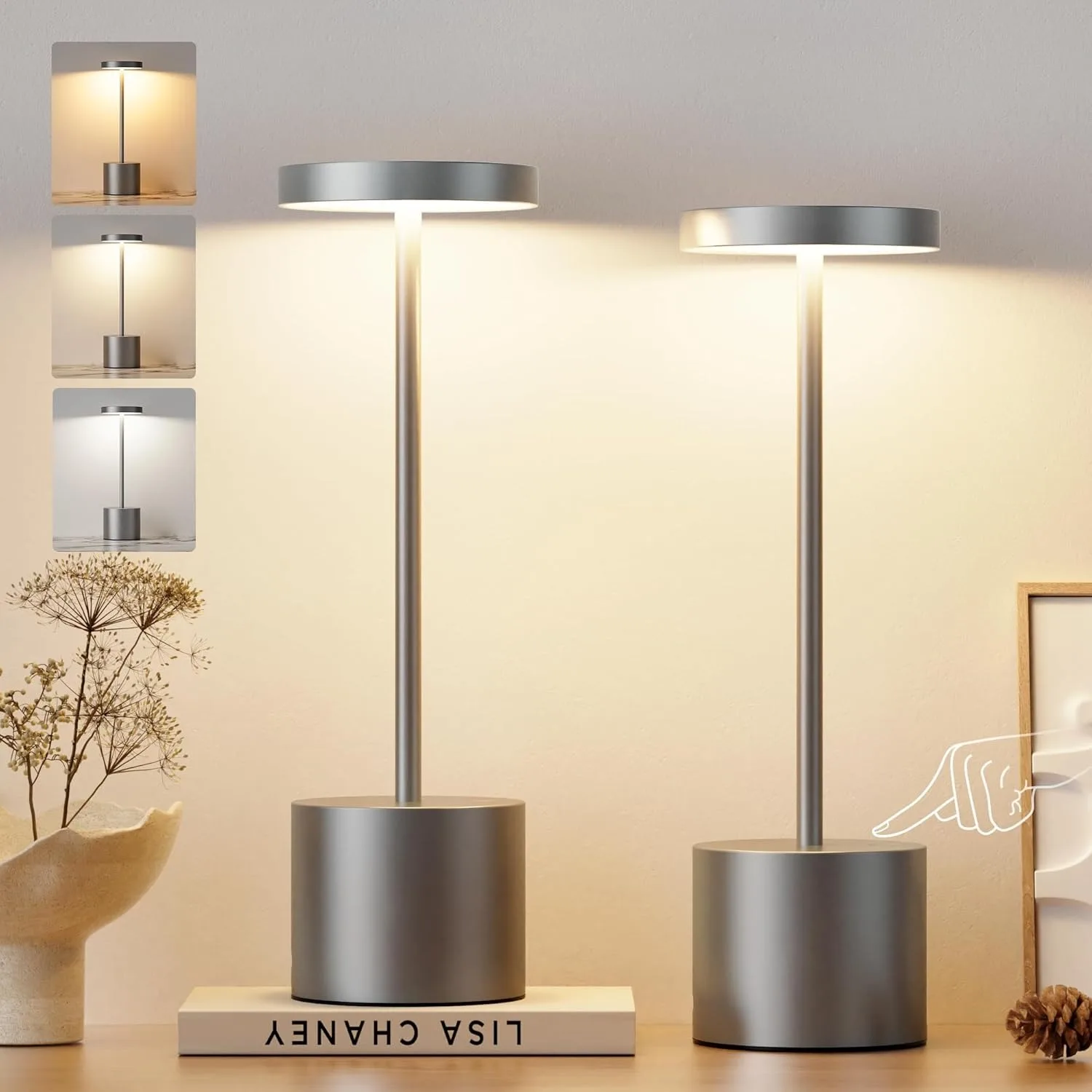 LED Night Light Cordless Touch Sensor Rechargeable Wireless Reading Lamp For Bedroom Hotel Bar Table