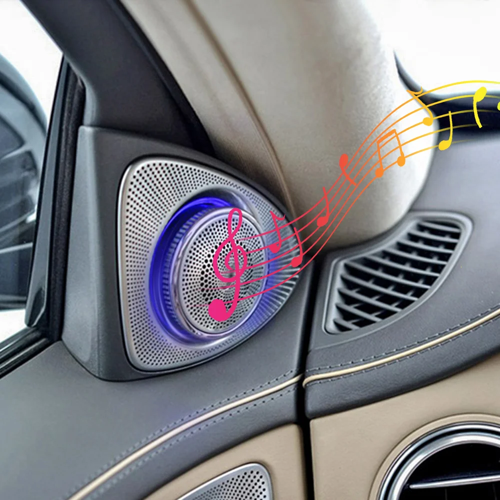 메르세데스 벤츠 W205 GLC C-클래스용 3D 회전 발광 트위터 스피커 3/64색상 라우드스피커 LED 고음 오디오 트럼펫 혼