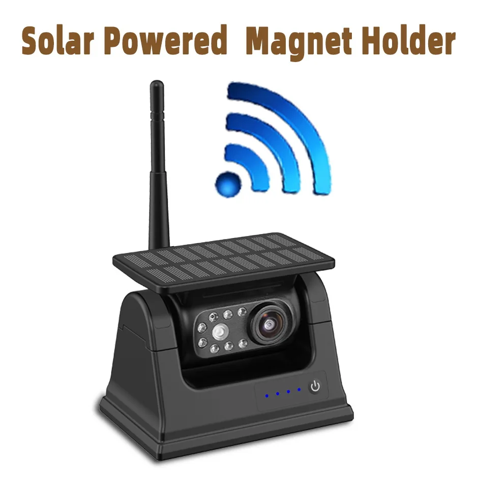 Wireless Solar Powered Energy Magnet Reverse Backup Camera AHD 7" Rear View DVR Recording Monitor for Camper Truck Trailer