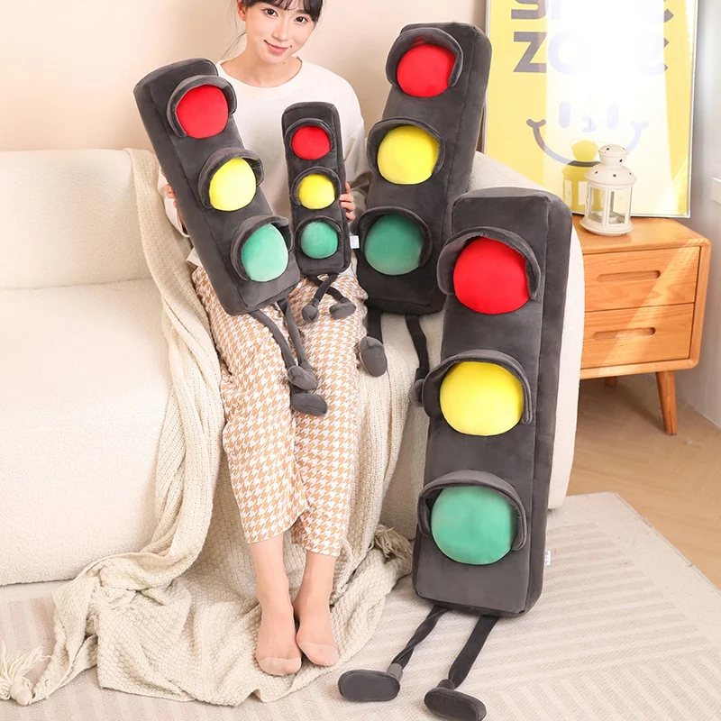 Giant Simulation Traffic Road Sign Plush Cushion Red Yellow Green Light Pillow Stuffed Doll Sofa for Boys Kids Birthday