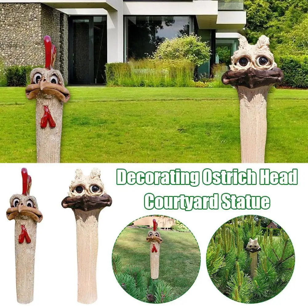 

Funny Decorative Ostrich Head Courtyard Statue Resin Crafts Garden Floor Insertion Creative Scene For Patio Backyard
