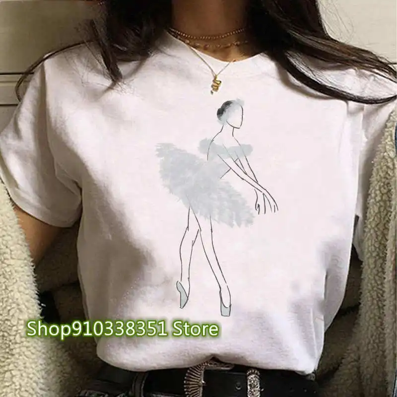thumbnail image 1 of Camiseta con estampado de bailarina de Ballet para mujer, Tops con estampado de dibujos animados de los años 90, camiseta informal para mujer, ropa de moda 2023, 1 of 4