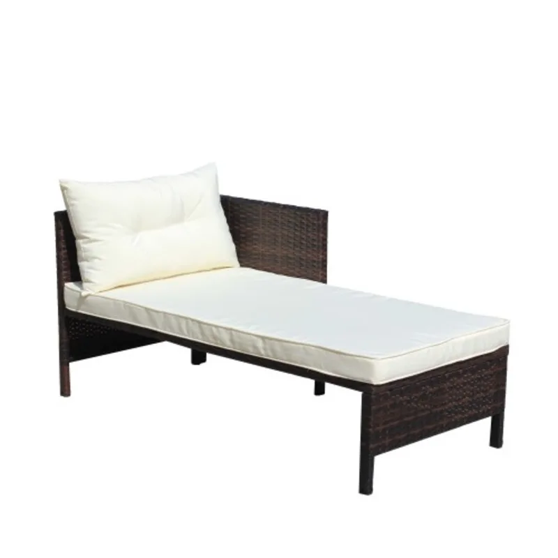 Outdoor Patio Furniture Sets 3 Piece Set Wicker Ratten Sectional Sofa With Seat Cushions(Beige Cushion) 3