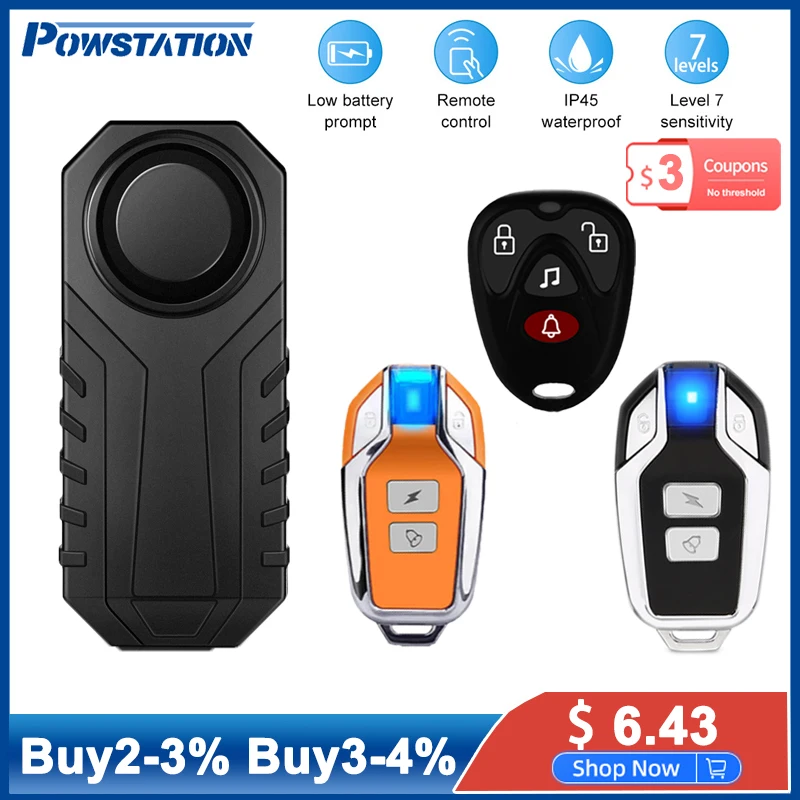 Motorcycle alarm,bike alarm,wireless vibration alarm,anti theft alarm Powstation Motorcycle Bike Alarm Wireless Remote Control Vibration Sensor Anti-theft 113dB Loud Waterproof Security Bike Alarm
