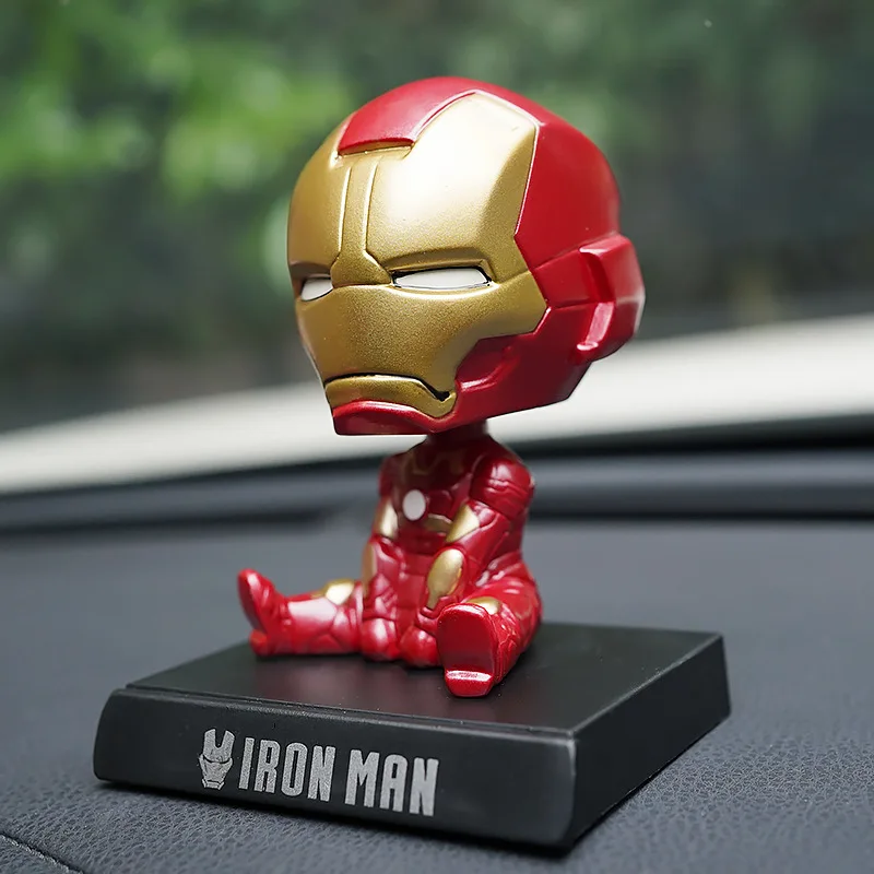 

11cm Marvel The Avengers Iron Man Car Doll Shaking Head Auto Interior Kawaii Tabletop Ornament Bobble Head Kids Toys Child Gift
