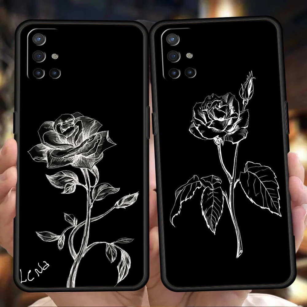 Elegant Black Floral Silicone Phone Case – Durable Protective Cover