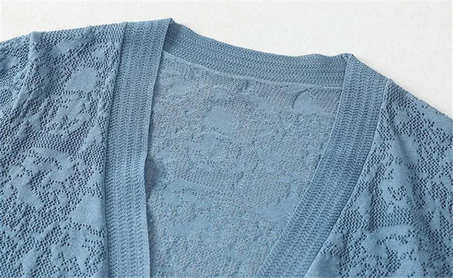 Summer Oversized Knit Cardigan Jackets Half Sleeve Lace Knitwears Coats Korean Elegant Trendy Hollow Out Sunscreen Tops