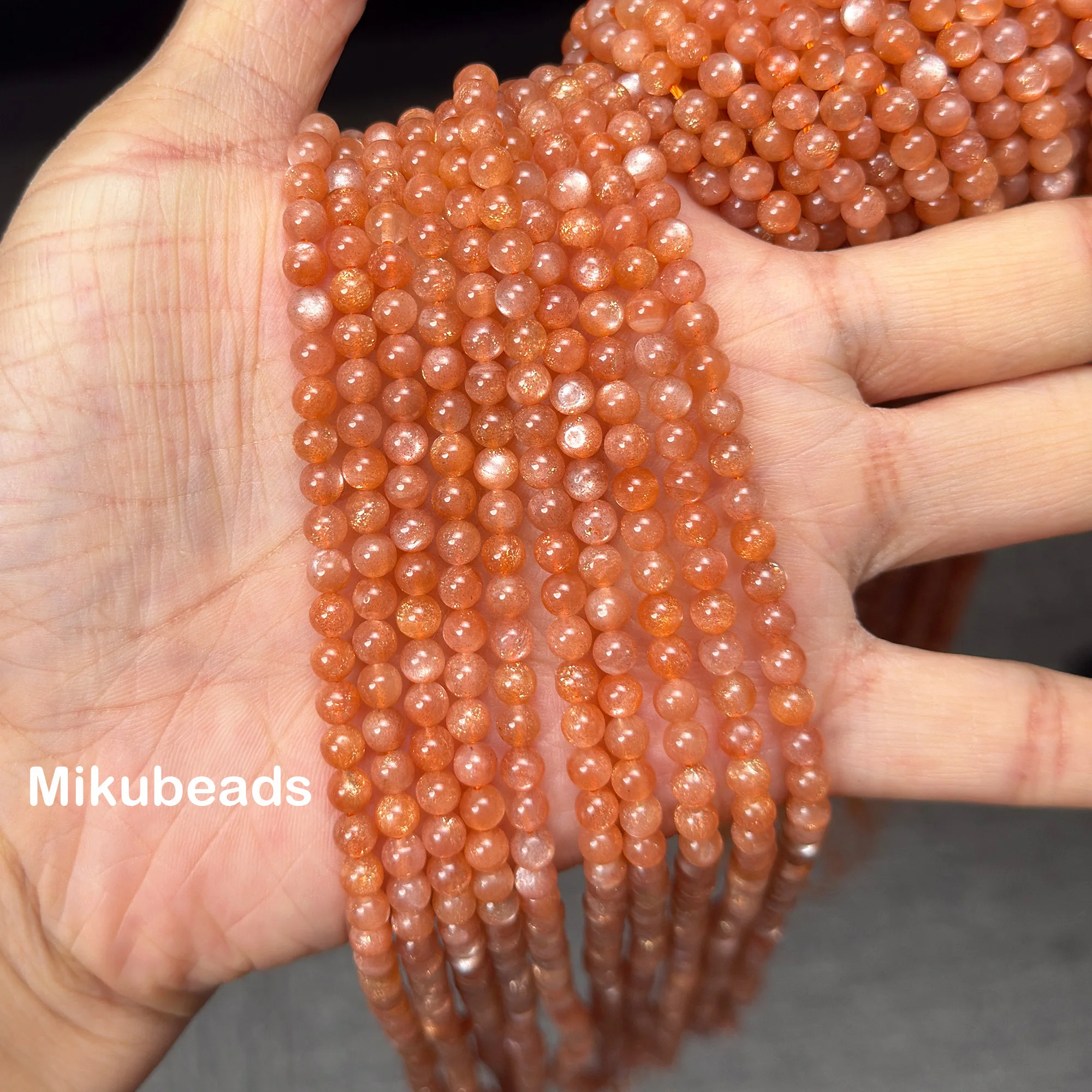 도매 천연 4mm 5A 오렌지 문스톤 매끄러운 원형 비즈 주얼리 제작 DIY 목걸이 미쿠비즈