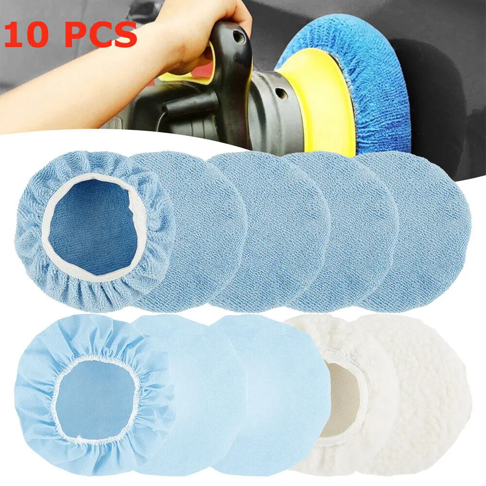 10pcs 9 To 10 Inch Car Orbital Buffer Polisher Pads Bonnets Microfibre Cover Polishing Pad Kit