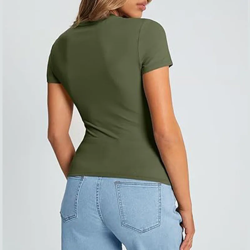 2025, neue frauen Slim Fit T-Shirt Sommer Sexy Kurzarm Rundhals Tops Koreanische Mode Basic Tee Casual Engen T-shirt – Detail 19