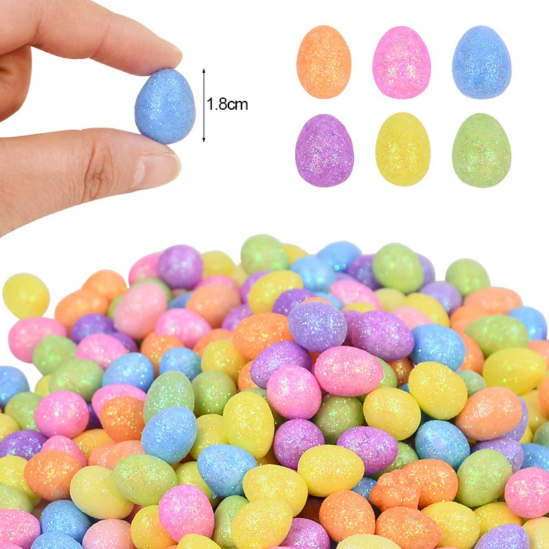 80/160 Pcs Colorful Easter Eggs Glitter Foam Bird Pigeon Happy Easter Party Home Decoration Kids Gift Basket Filler DIY Crafts