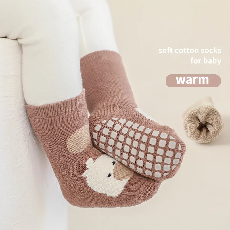 

Детские носки махровые утепленные теплые напольные носки для малышей Нескользящие Мультяшные медвежьи утки хлопковые аксессуары с принтом для новорожденных малышей подарок