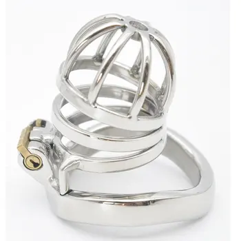2022 New Male Stainless Steel Cock Cage Penis Ring Chastity Device Catheter with Stealth New Lock Adult Belt Sex Toy 5