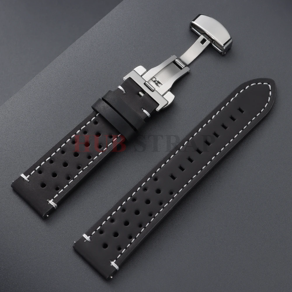 Atmungsaktive Poröse Schnellverschluss 18mm 19mm 20mm 21mm 22mm 24mm Vintage Racing Leder-Uhrenarmbänder für Seiko für Rolex Uhrenarmbänder – Detail 14