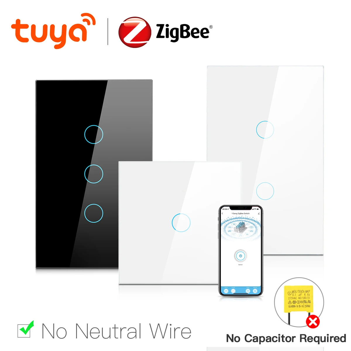 No Neutral Wire No Capacitor Required Tuya Smart Life Zigbee Touch Wall