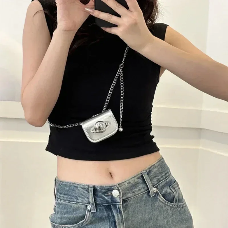 

Y2K Vintage Korean Small Chain Shoulder Bag Designer Luxury Clutch Coin Purse Handbags Pink PU Leather Crossbody Ladies Bags