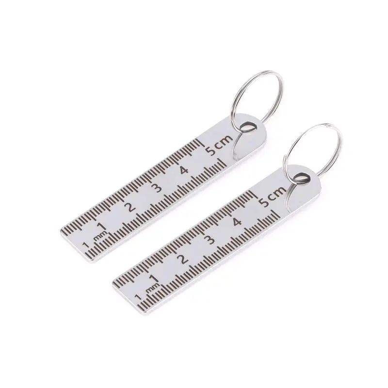 2PCS New Stainless Steel Mini Ruler With Keychain - Measuring Tool For Office And School Supplies (Anti-loss Measuring Ruler)